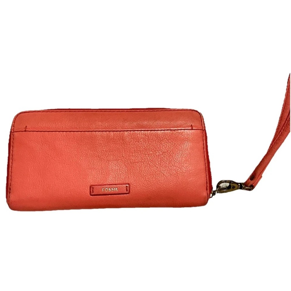 Fossil Pink Zip Around Leather Wallet Wristlet (G7)